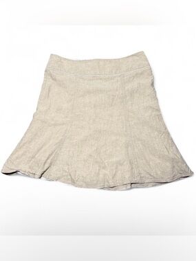 Linen Blend Flare Lined Mini Midi Skirt Beige Cottagecore Office Siren Size 7/8